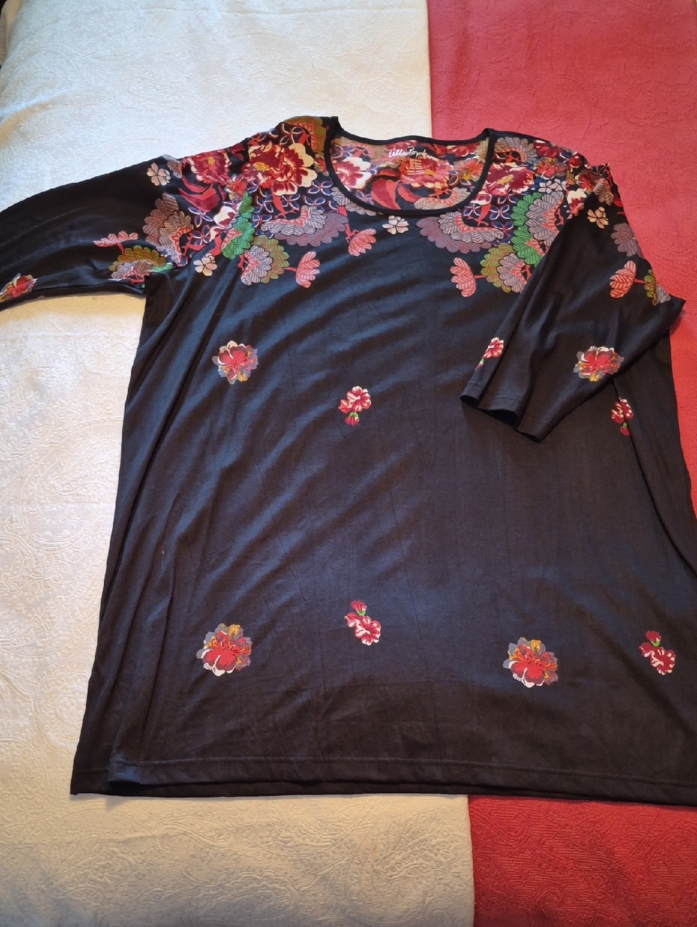 Ulla Popken Black Tunic with Red and Pink Floral Print